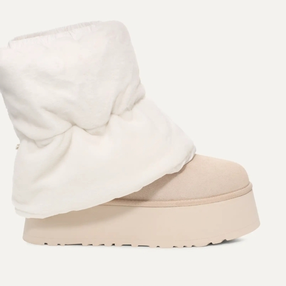 UGG Women's CLASSIC MINI DIPPER PUFFER Tan and Cream Winter Boots